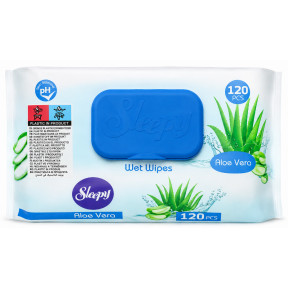 Вологі серветки гігієнічні Sleepy Aloe Vera з клапаном, 120 шт